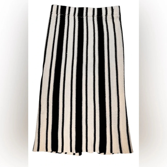 Cider Dresses & Skirts - Cider Knit Mid-Waist Stripe Pencil Midi Skirt, Black & Cream, Size XL